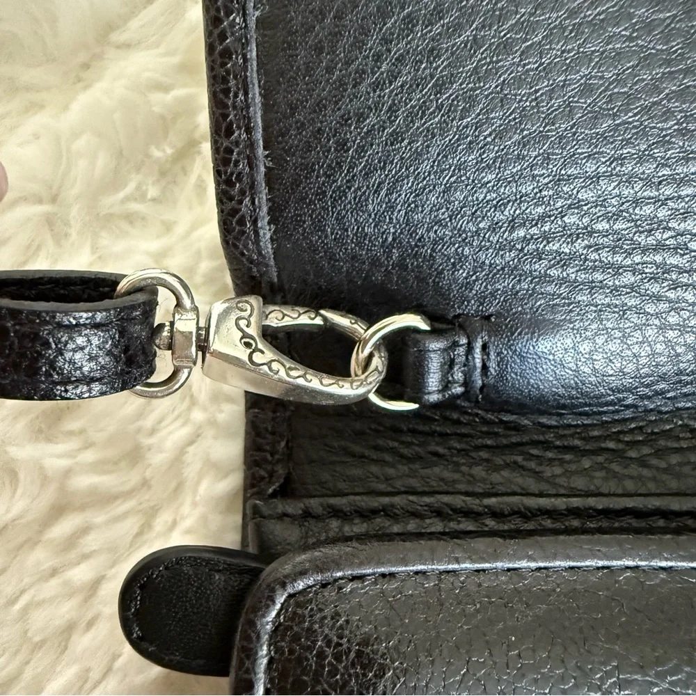 EUC Brighton Black Leather Trifold Wallet Crossbody Bag